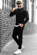 Erkek Bol Kalıp Kalın Rahat Pamuklu Eşofman Takımı Elegance Quality - Siyah - 1