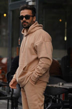 Erkek Premium Kaliteli Kışlık Hoodie Sweatshirt - Vizon - 2