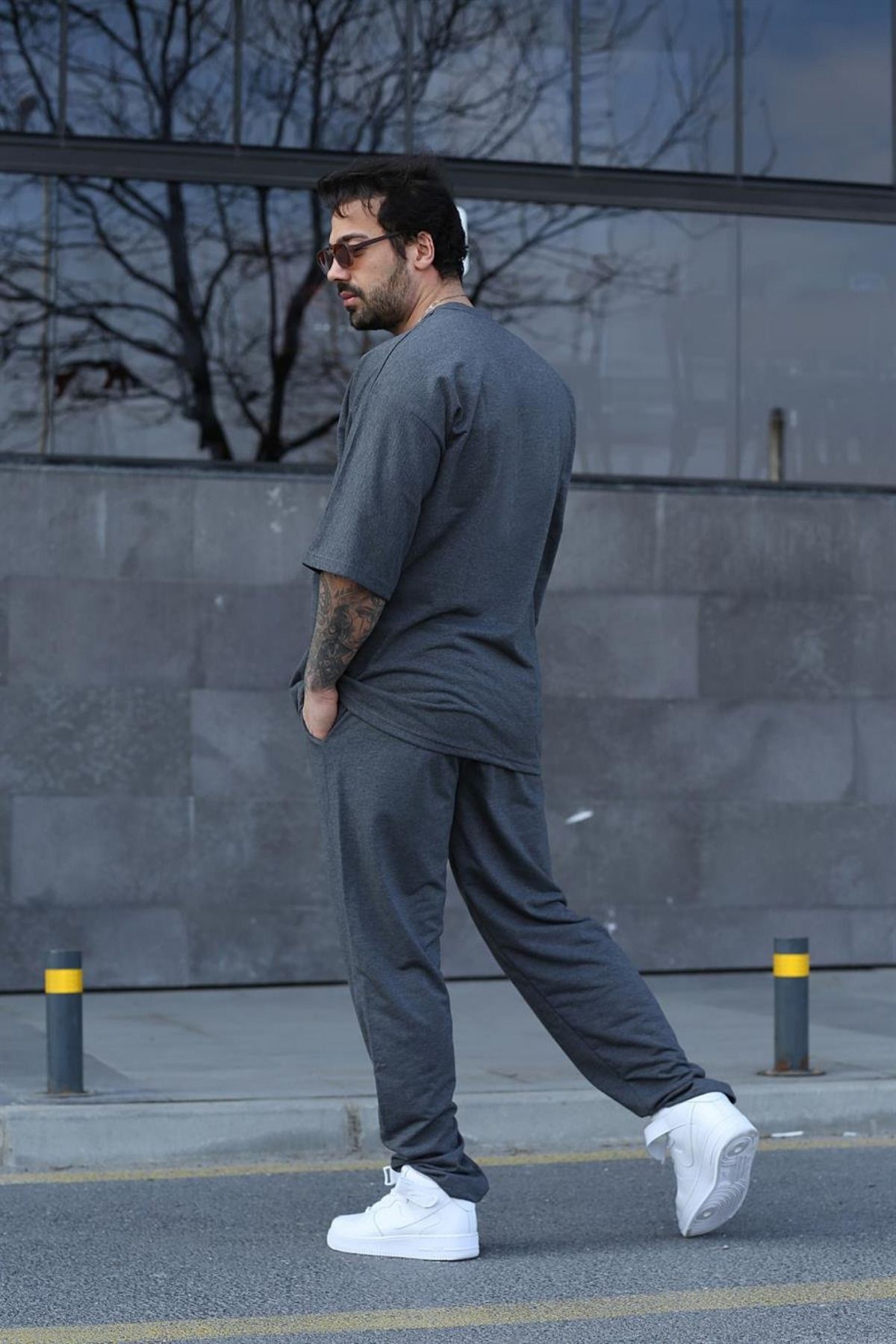 Erkek Gündelik Kısa Kollu T-shirt Pijama Takımı - Füme - 2