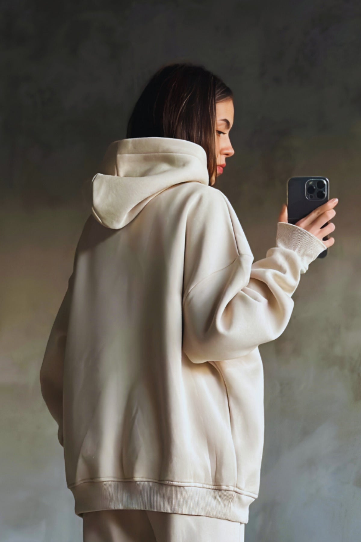İ̇çi Pamuklu Bol Kalıp Sweatshirt - Bej - 3