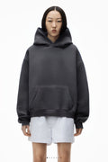 Kadın Kanguru Cep Regular Kalıp 3 İ̇plik Şardonlu Baskısız Okul Sweatshirt - Füme - 1