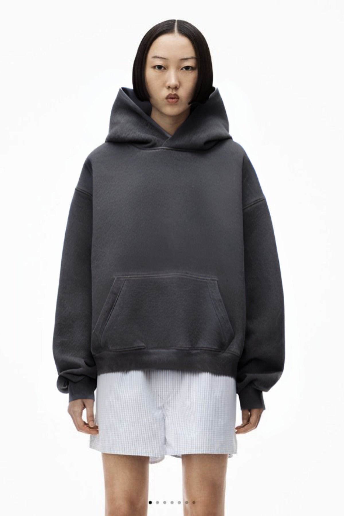 Kadın Kanguru Cep Regular Kalıp 3 İ̇plik Şardonlu Baskısız Okul Sweatshirt - Füme - 1