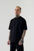 Erkek Oversize Rahat Penye T-shirt - Siyah - 1