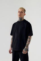 Erkek Oversize Rahat Penye T-shirt - Siyah - 1