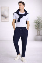 Erkek Regular Fit Beli Lastikli Bağcıklı Rahat Kesim Yan Cepli Jogger Pantolon - Lacivert - 3