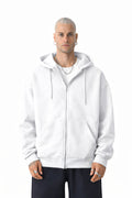 Erkek Basic Unisex Tam Fermuar Sweatshirt Hırka - Beyaz - 1