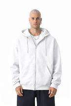 Erkek Basic Unisex Tam Fermuar Sweatshirt Hırka - Beyaz - 1