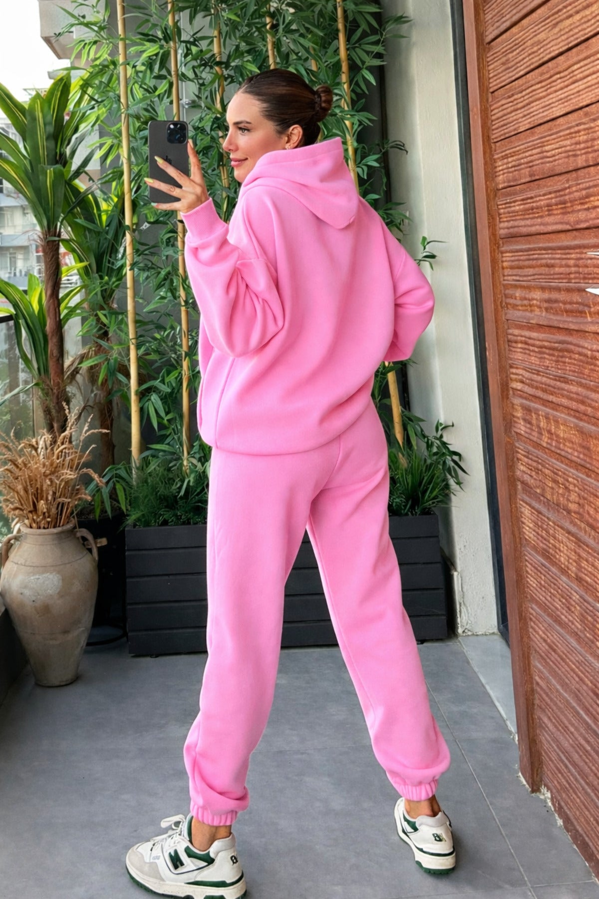Kadin Kalin Comfort Sweatshi̇rt Yüksek Bel Eşofman Takimi - Açık Pembe - 2