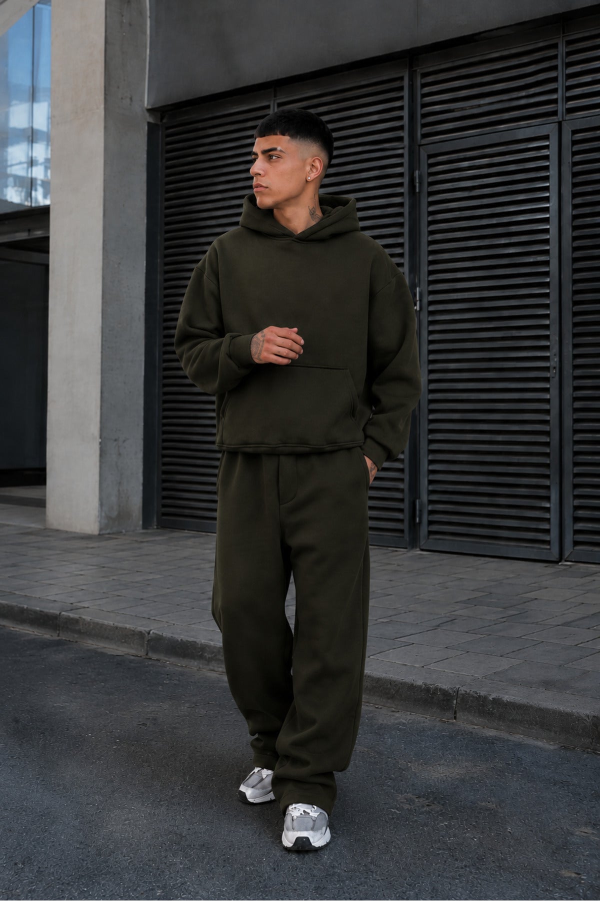 Erkek Premium Oversize Hoodie Eşofman Takımı Unisex Mevsimlik Rahat Eşofman Takımı - Haki - 3