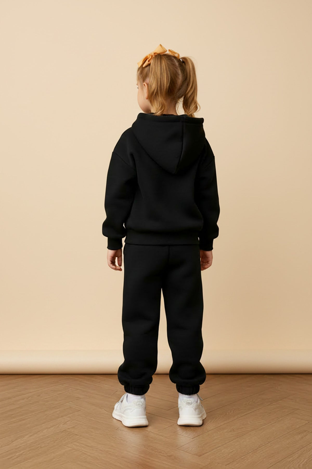 Çocuk Unisex Oversize Modern Kesi̇m Kapüşonlu Kanguru Cepli̇ Süper Yüksek Bel Günlük Eşofman Takimi - Siyah - 5