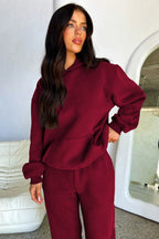 Kadın Yeni Sezon Basic Model Kapşonlu Eşofman Takımı - Bordo - 2