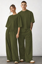 Unisex Çi̇ftleri̇n Kullanimina Uygun Oversi̇ze Kisa Kollu Eşofman Takimi (tekli̇) - Yeşil - 3