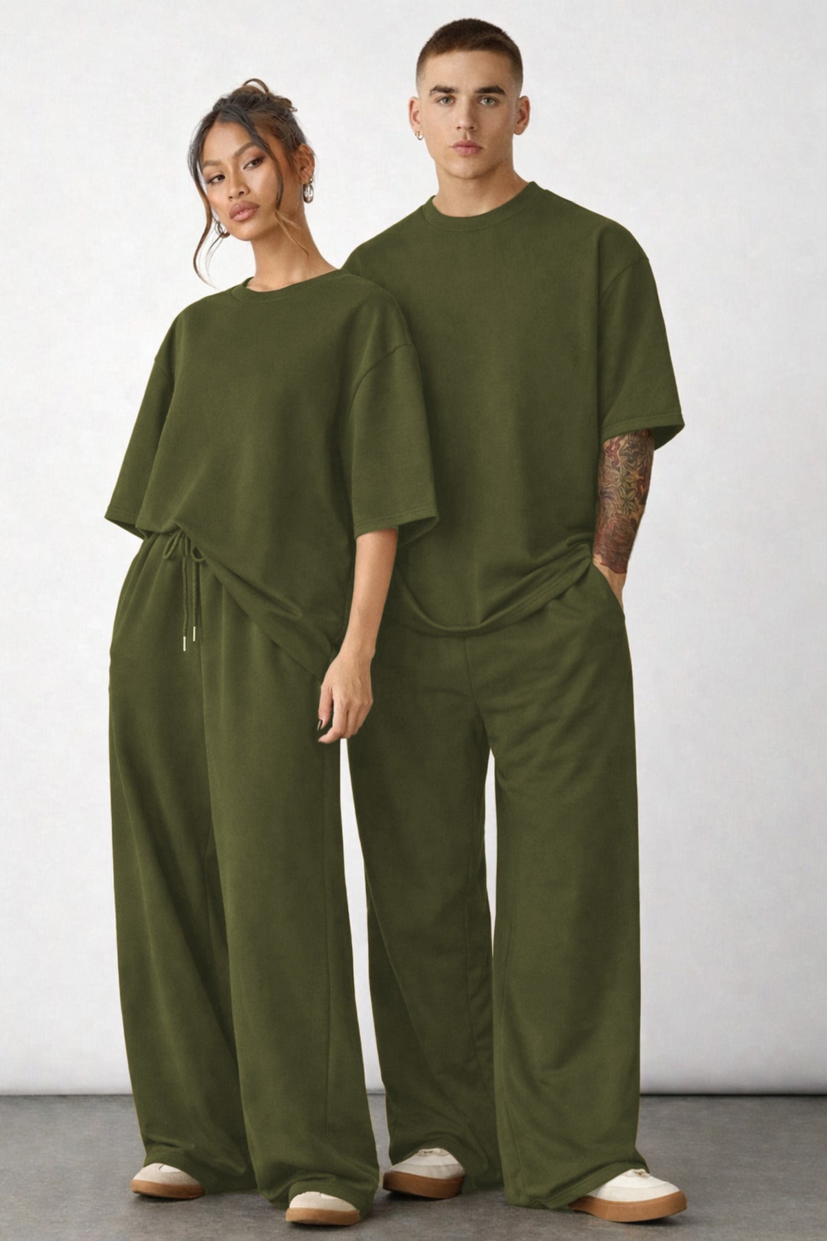 Unisex Çi̇ftleri̇n Kullanimina Uygun Oversi̇ze Kisa Kollu Eşofman Takimi (tekli̇) - Yeşil - 3