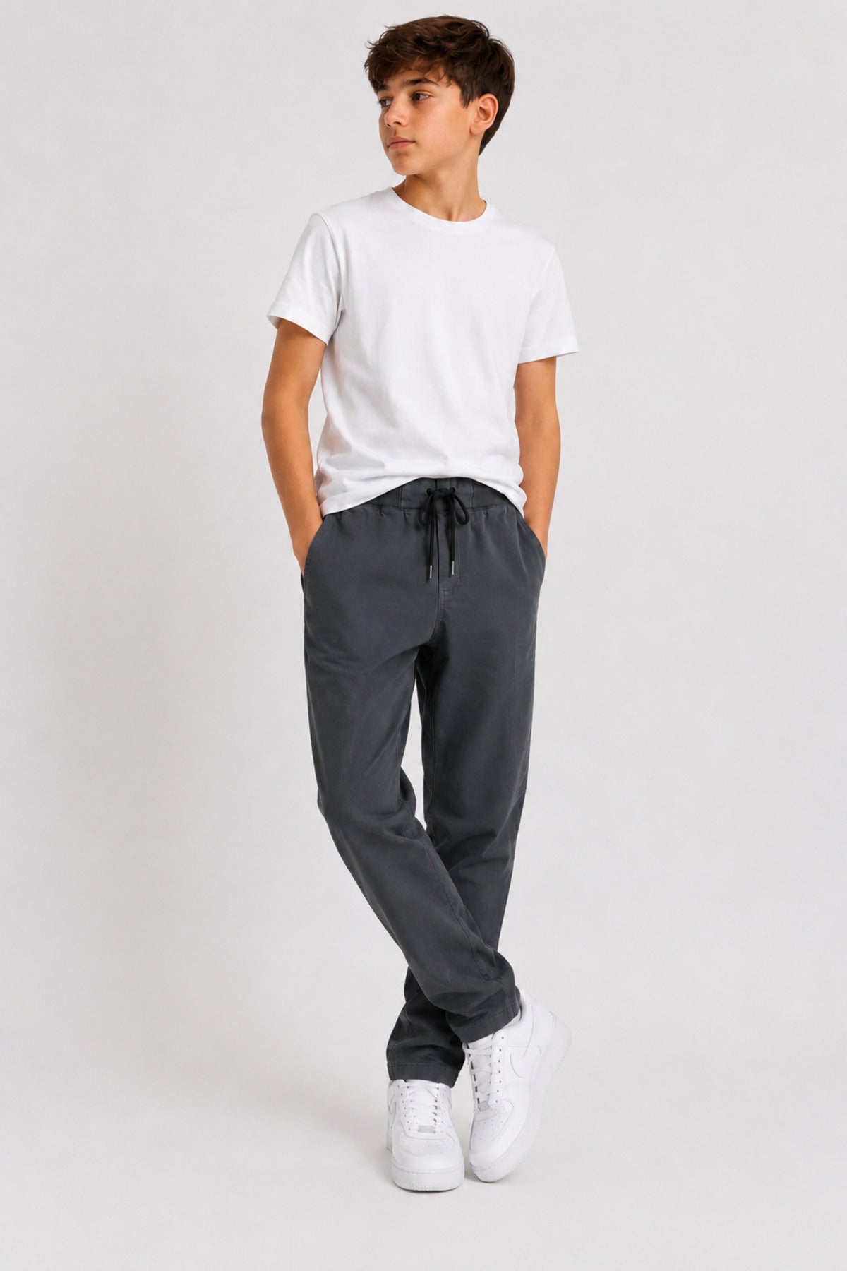 Erkek Çocuk Bağcıklı Modern Günlük Pantolon - Antasit Melanj - 3