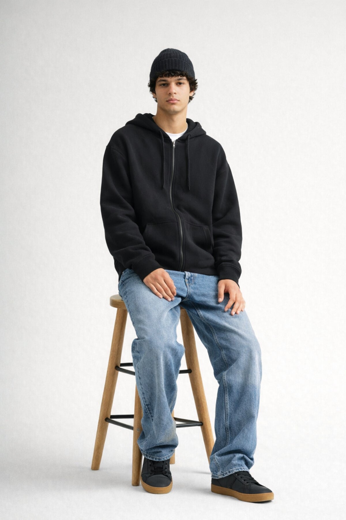 Erkek Oversize Bol Kapşonul Cepli Hoodie Hırka - Siyah - 1
