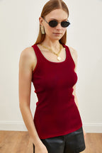Kadın Bordo Fitilli Basic Örme Askılı Sporcu Atlet - Bordo - 3
