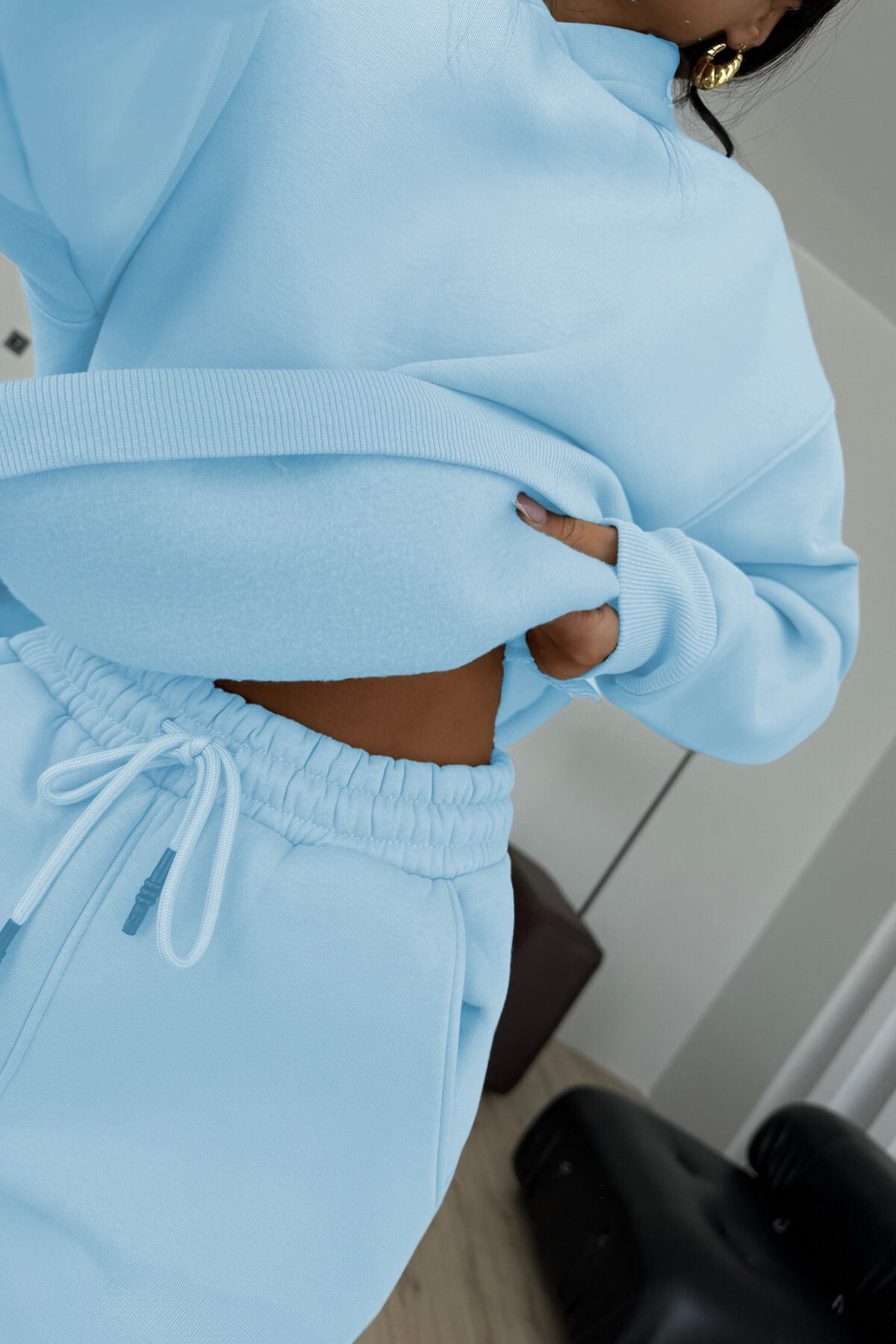 Kadın Boyfriend 3 İplik Şardonlu Bol Paça Oversize Casual Takım - Mavi - 4