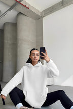 Kadın Kapşonlu Sweatshirt - Beyaz - 2