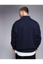 Erkek Yarım Fermuarlı Basic Oversize Dik Yaka Sweatshirt Kazak - Lacivert - 2