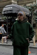 Premium Kalite 3 İplik Sweatshirt Kapuşonlu - Haki - 2