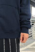 Bol Kalıp Basic Baskısız Düz Sweatshirt Hırka - Füme - 3