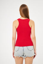 Kadın Kirmizi Fitilli Basic Örme Askılı Trend Spor Atlet - Kırmızı - 3