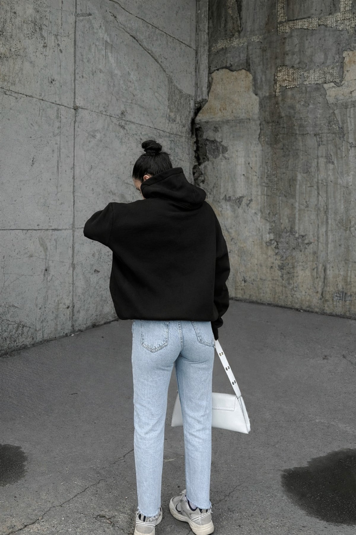 Kadin Si̇yah 3 İ̇pli̇k Oversi̇ze Rahat Günlük Yumuşak Kapüşonlu Sweatshirt - Siyah - 2
