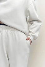 Kadın Oversize Rahat Kalıp Bisiklet Yaka Eşofman Takıım - Beyaz - 3