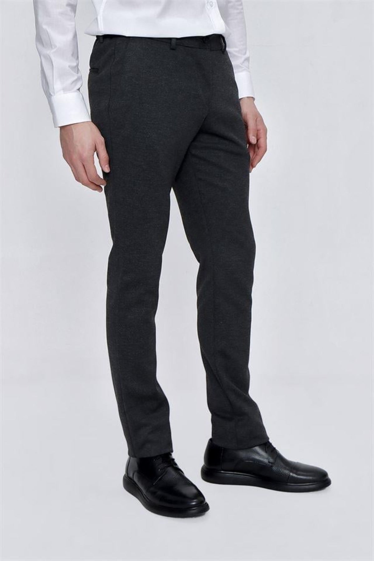 Erkek Likralı Esnek Kaliteli Kumaş Okul Pantolonu - Füme - 3