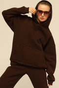 Kadın Salaş Bol Günlük Oversize Sweatshirt - Kahverengi - 1