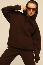 Kadın Salaş Bol Günlük Oversize Sweatshirt - Kahverengi - 1