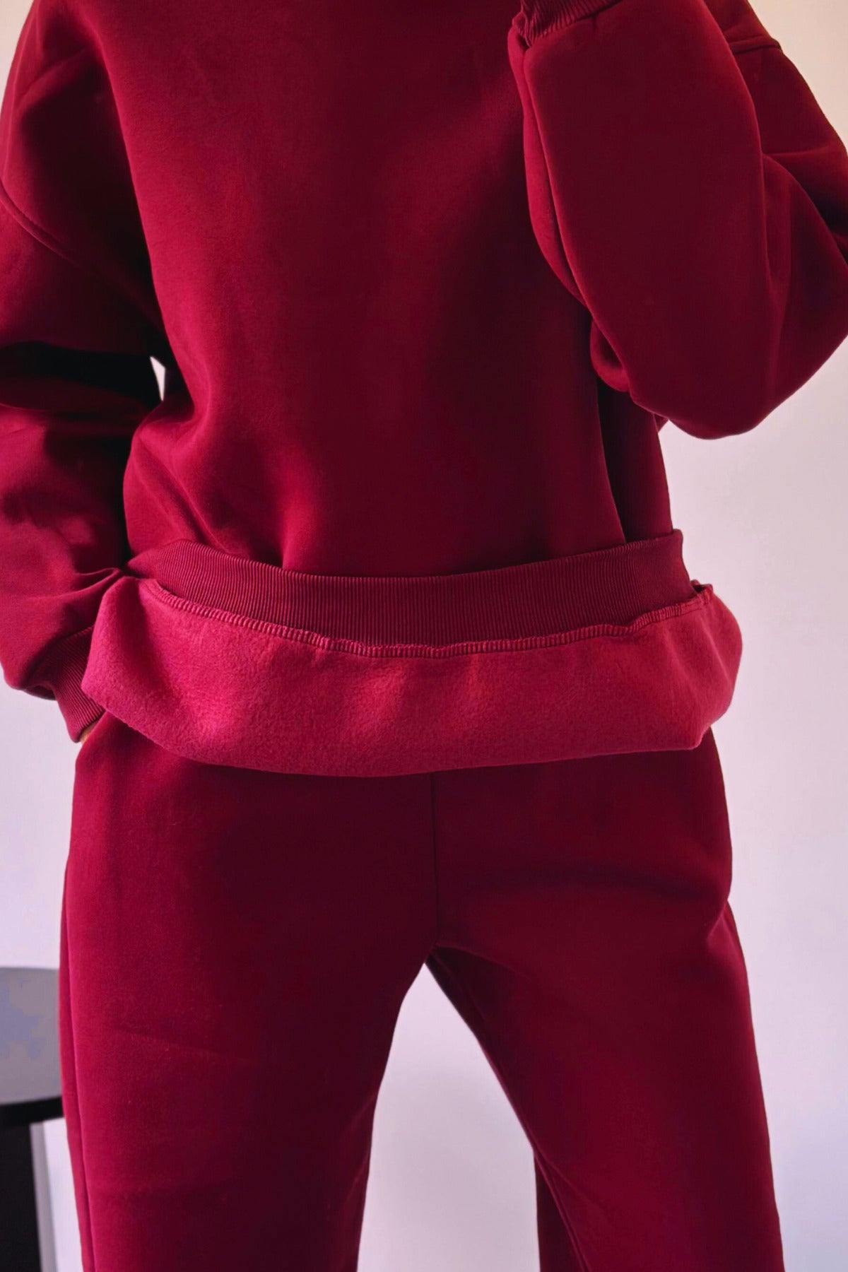 Kadın Bisiklet Yaka Şık Premium Model Basic Eşofman Takımı - Bordo - 3