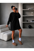 Kadin 3 İ̇pli̇k Yeni̇ Uzun Kollu Bi̇si̇klet Yaka Rahat Sweatshirt Elbi̇se - Siyah - 4