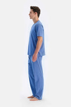Erkek Yazlik Rahat Pi̇jama Takimi - İndigo - 3