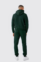 Erkek Kapüşonlu Kanguru Cep Oversize 3 İ̇plik İ̇çi Pamuklu Jogger Paça Eşofman Takımı - Koyu Yeşil - 3