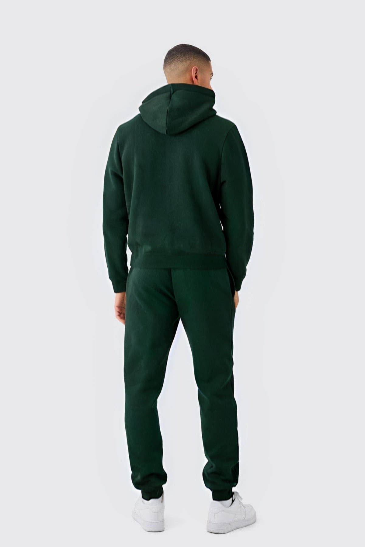 Erkek Kapüşonlu Kanguru Cep Oversize 3 İ̇plik İ̇çi Pamuklu Jogger Paça Eşofman Takımı - Koyu Yeşil - 3