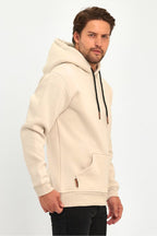 Erkek Kapşonlu Kanguru Cep Sweatshirt - Vizon - 3