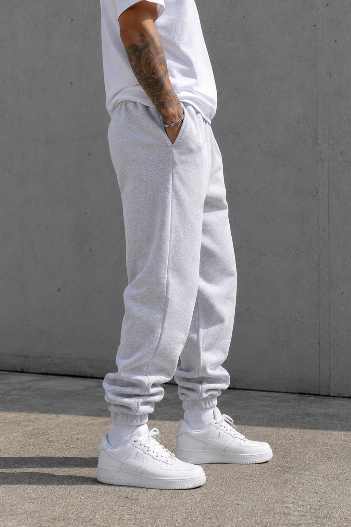Erkek Paçası Lastikli Basic Jogger Eşofman Altı - Gri Melanj - 3