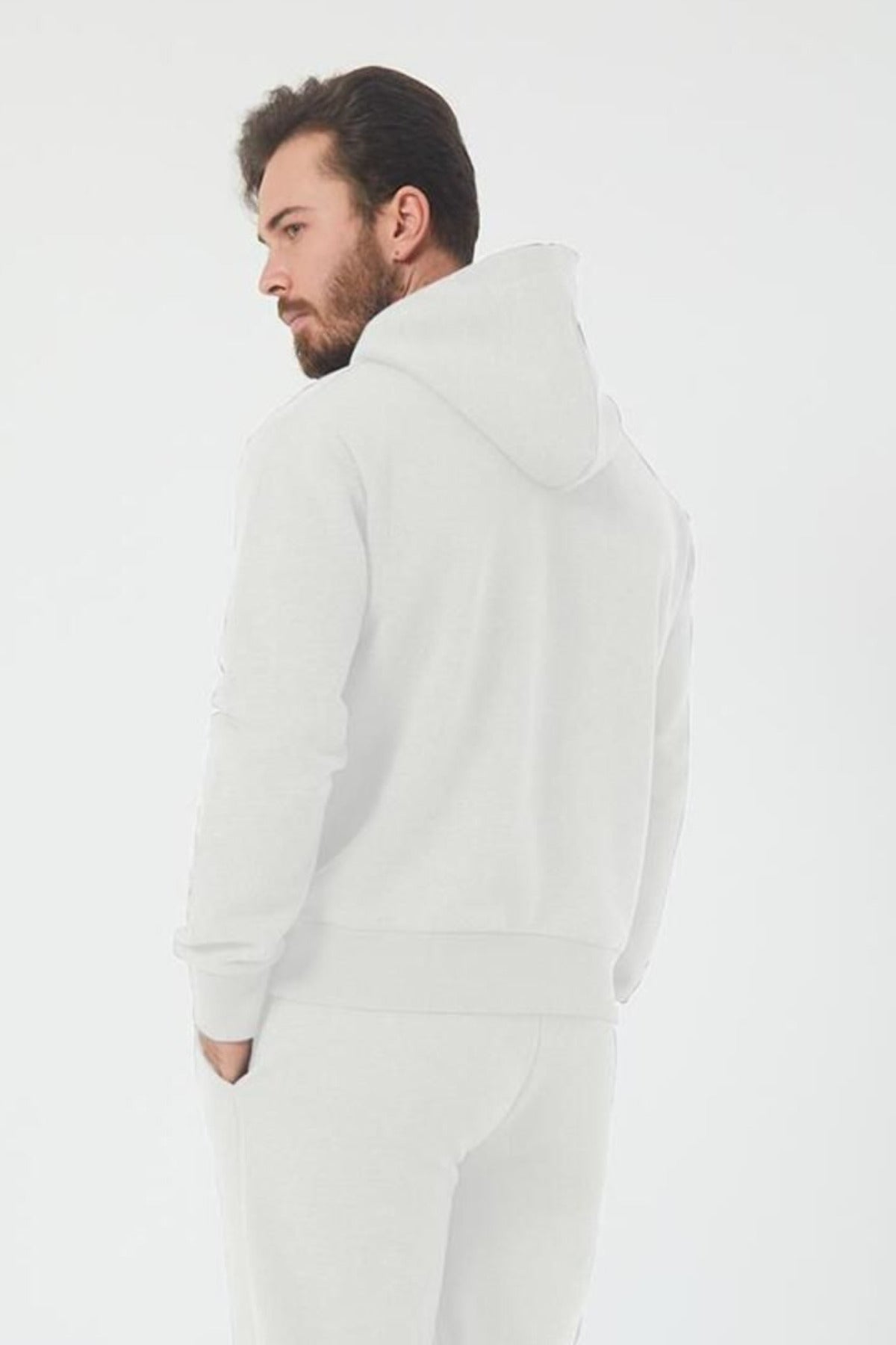 Erkek Trend Model Kanguru Cep Sweatshirt - Beyaz - 2