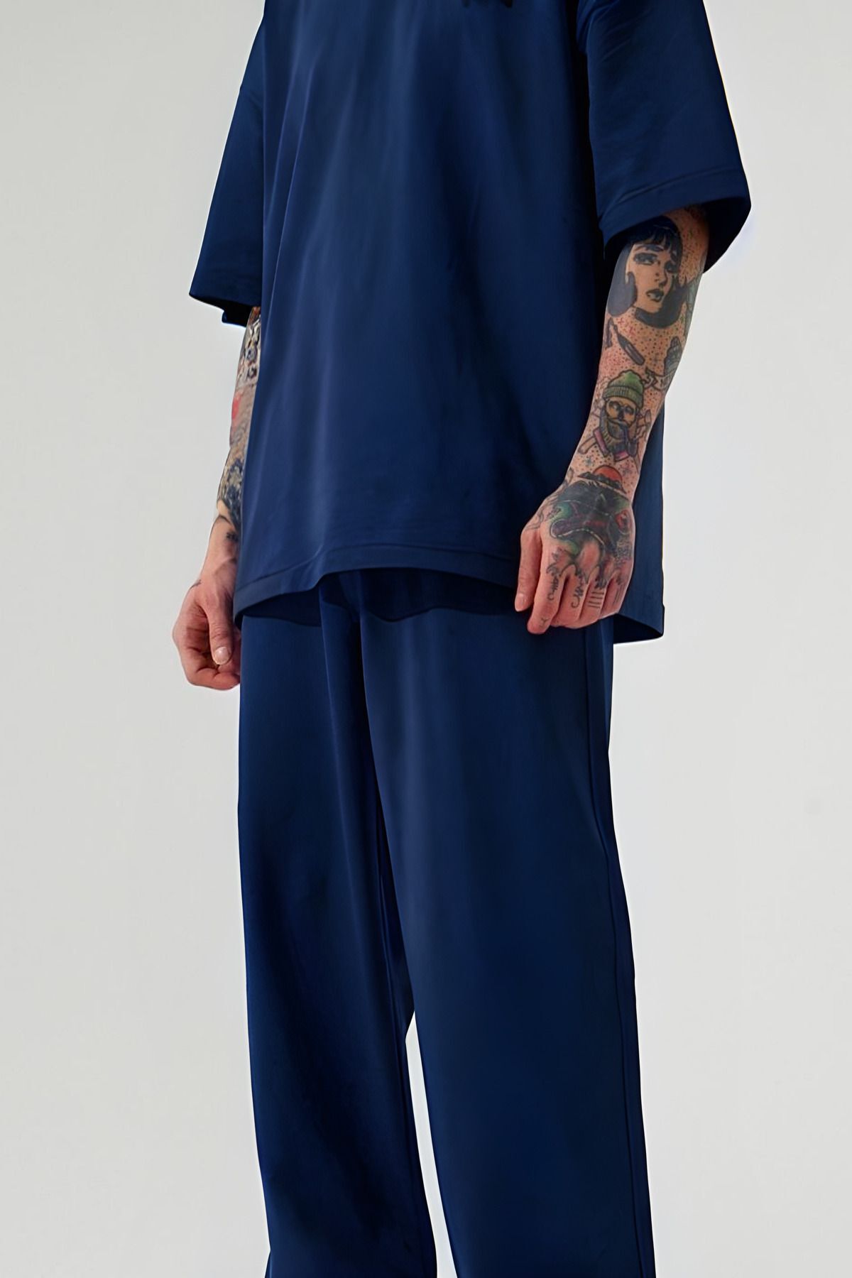 Erkek Kısa Kollu Pijama Takımı Bisiklet Yaka Dökümlü - Lacivert - 3
