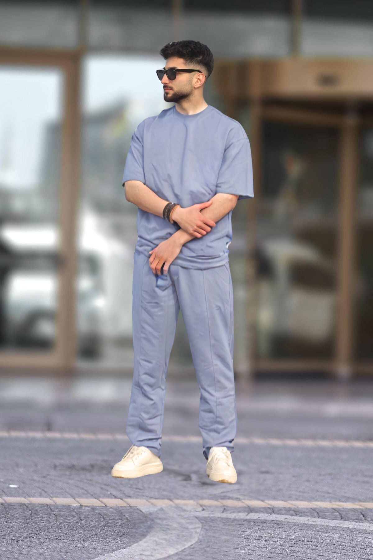 Erkek Oversize Kısa Kollu Yazlık Pijama Takımı - Gri - 1
