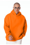 Erkek Bol Kesim Oversize 3 İ̇plik İ̇çi Pamuklu Şardonlu Kanguru Cep Kapşonlu Kışlık Hoodie Sweatshirt - Turuncu - 1