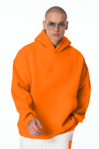 Erkek Bol Kesim Oversize 3 İ̇plik İ̇çi Pamuklu Şardonlu Kanguru Cep Kapşonlu Kışlık Hoodie Sweatshirt - Turuncu - 3