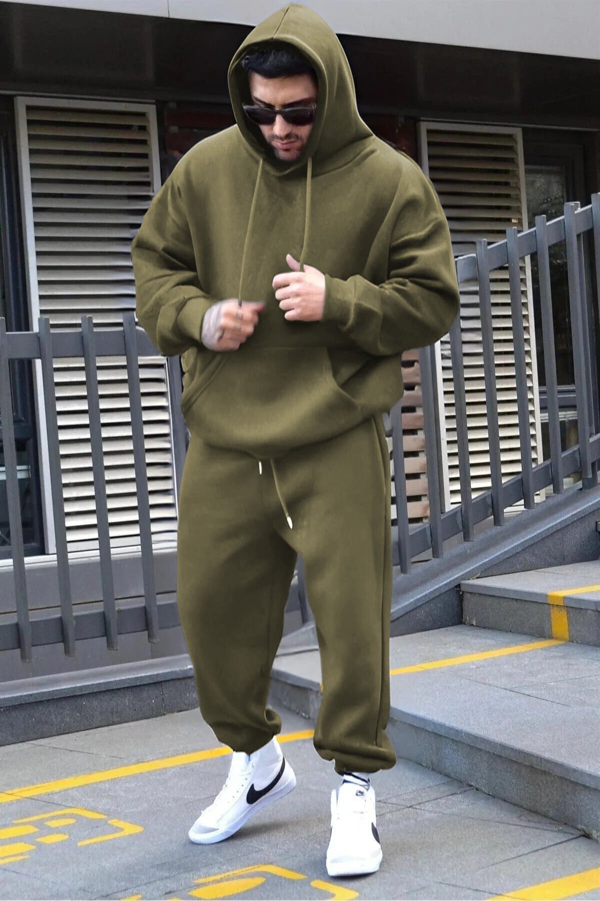 Erkek Efsane Model Bol Kesim Eşofman Takımı - Açık Haki - 3