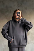 İ̇çi Pamuklu Bol Kalıp Sweatshirt - Füme - 1