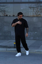 Erkek Gündelik Kısa Kollu T-shirt Pijama Takımı - Siyah - 3