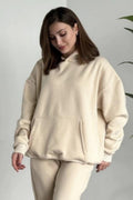 Kadın Kalın Mevsimlik Günlük Ve Spor Oversize Sweatshirt - Bej - 1