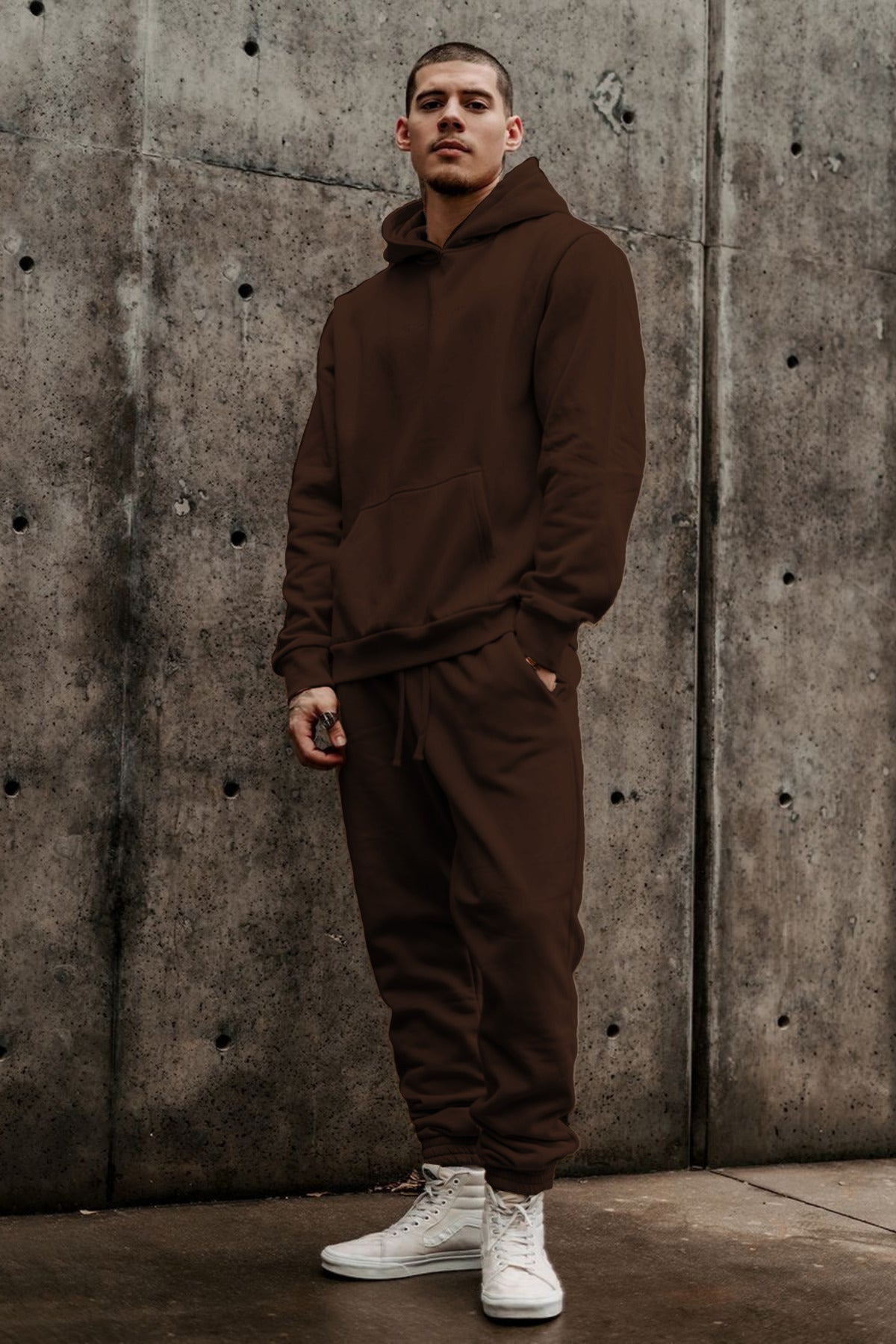 Erkek 3i̇pli̇k Jogger Baggy Kalip Hoodi̇e Eşofman Takimi - Kahverengi - 3