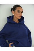 Basic Baskısız Düz Okul Sweatshirt - Saks Mavisi - 1