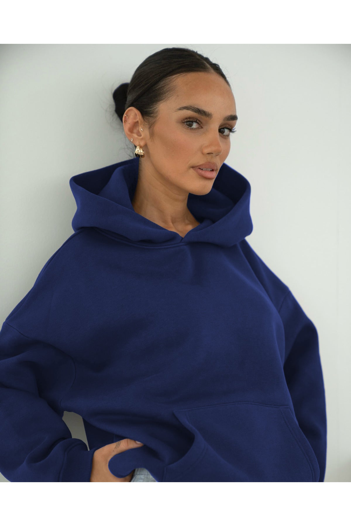 Basic Baskısız Düz Okul Sweatshirt - Saks Mavisi - 1